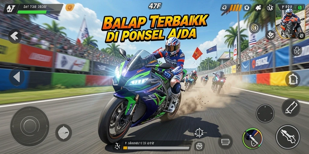 Tampilan gameplay <strong>47F</strong> yang seru dan menegangkan saat balapan motor.