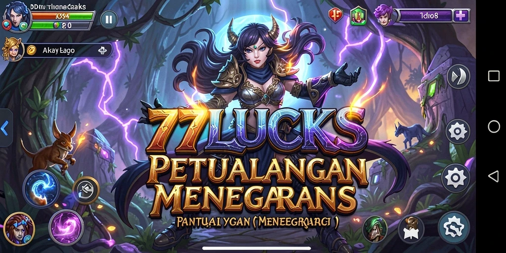 Screenshot gameplay RPG dari 77LUCKS menampilkan pertempuran yang mendebarkan.