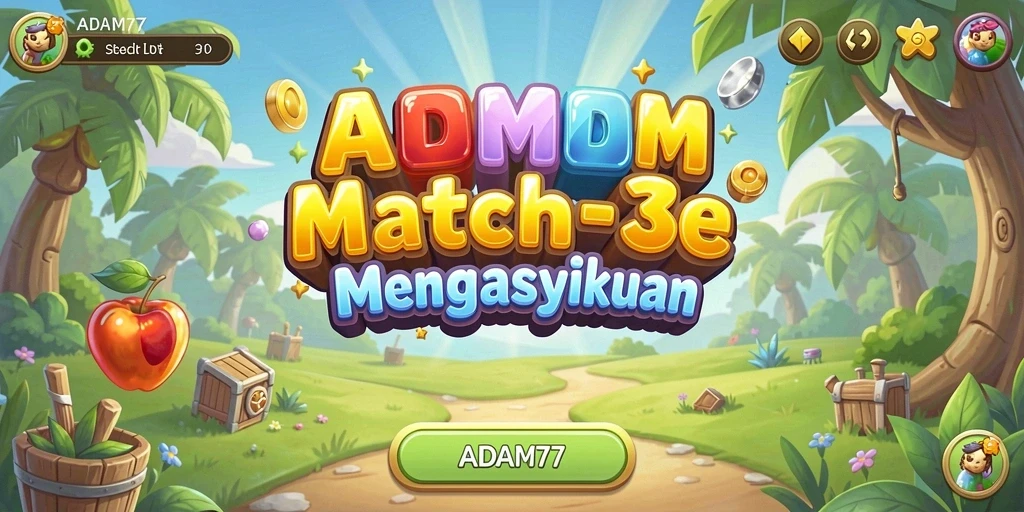 Tangkapan layar utama ADAM77 menunjukkan gameplay Match-3 yang seru.