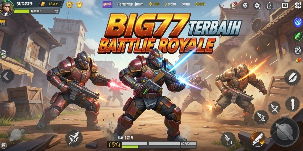 Screenshot permainan BIG77 menampilkan aksi pertempuran Battle Royale yang mendebarkan.