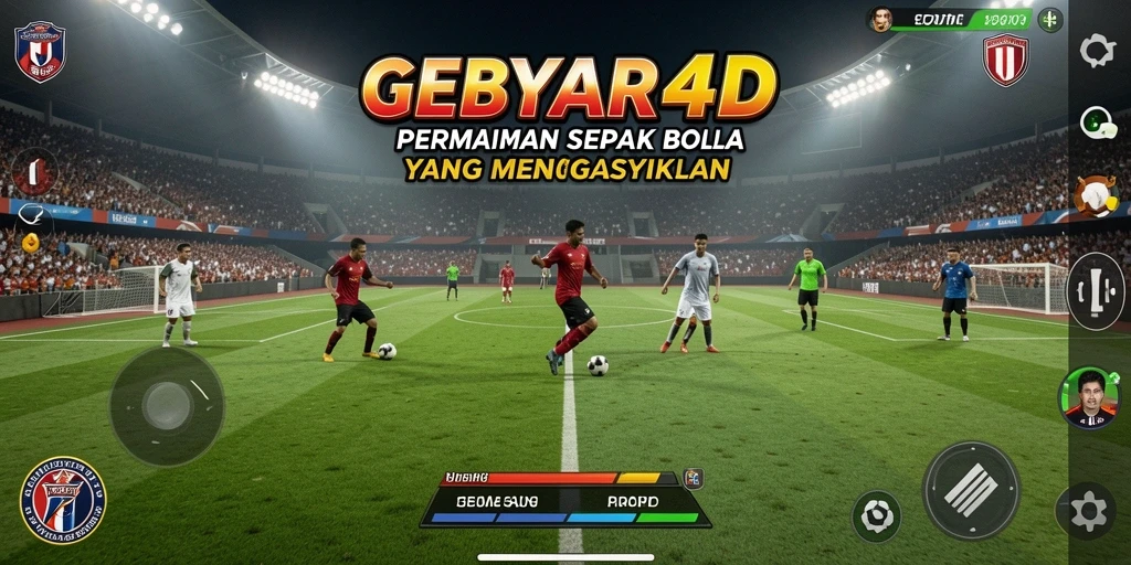 Screenshot gameplay GEBYAR4D dengan grafis sepak bola yang menakjubkan.
