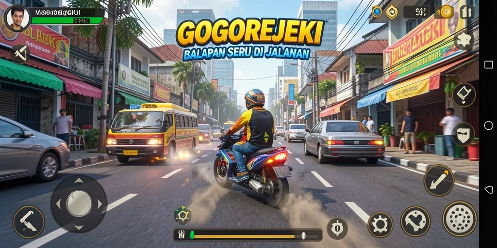 Tampilan aksi balap seru di GOGOREJEKI dengan berbagai trek.