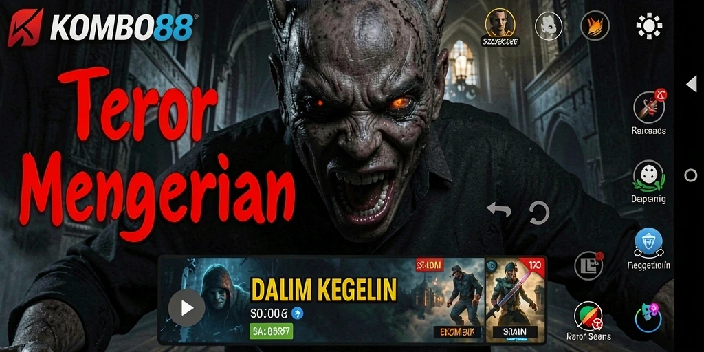 Gameplay KOMBO88 yang menyeramkan dengan suasana menegangkan.