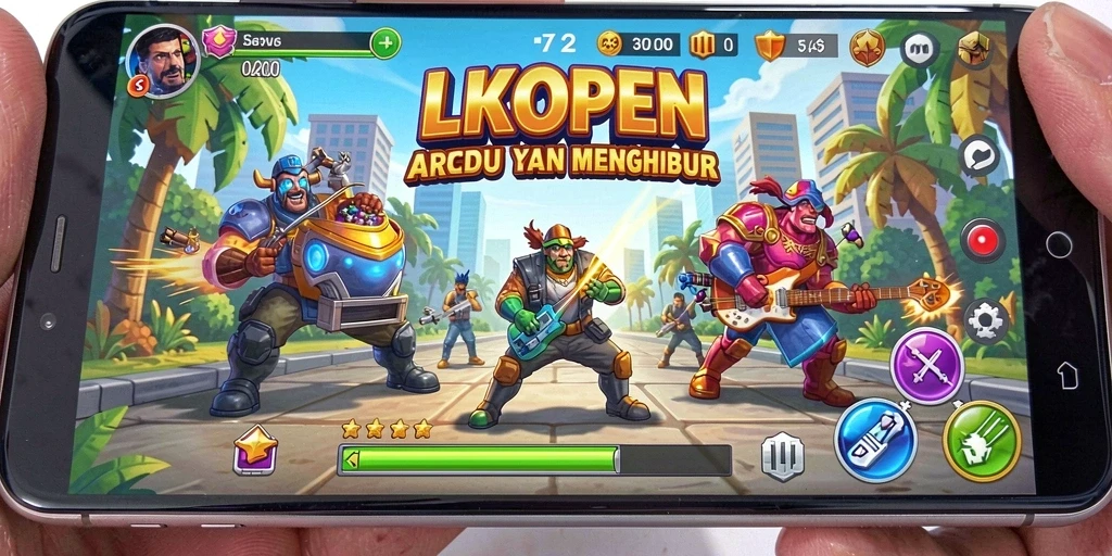 Menggambarkan gameplay LKOPEN yang penuh aksi dan tantangan Arcade.