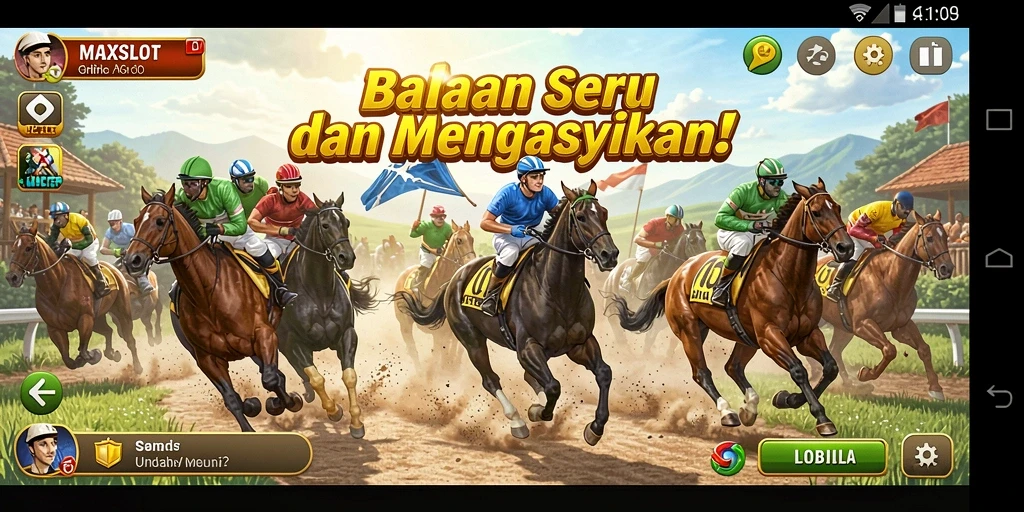 Screenshot gameplay seru dari MAXSLOT dengan mobil balap mengesankan.