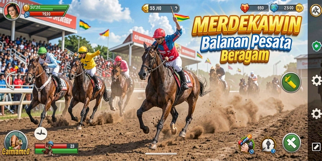 Tangkapan layar gameplay dari MERDEKAWIN yang menampilkan aksi balapan mendebarkan.