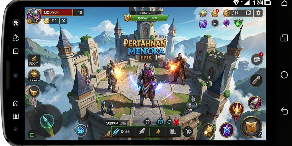 Screenshot utama MODE303 menampilkan aksi Tower Defense yang mendebarkan.