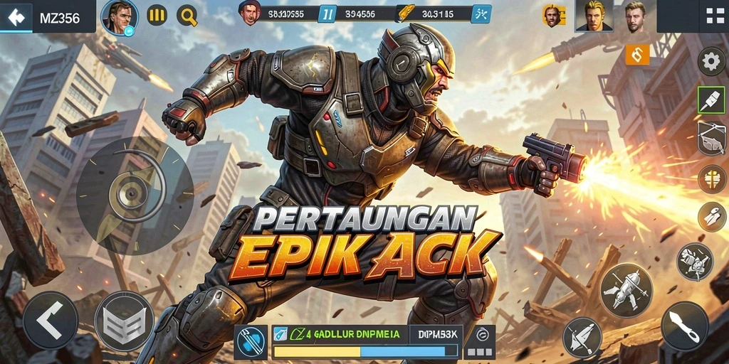Tangkapan layar MZ356 yang menampilkan pertarungan aksi yang mendebarkan.