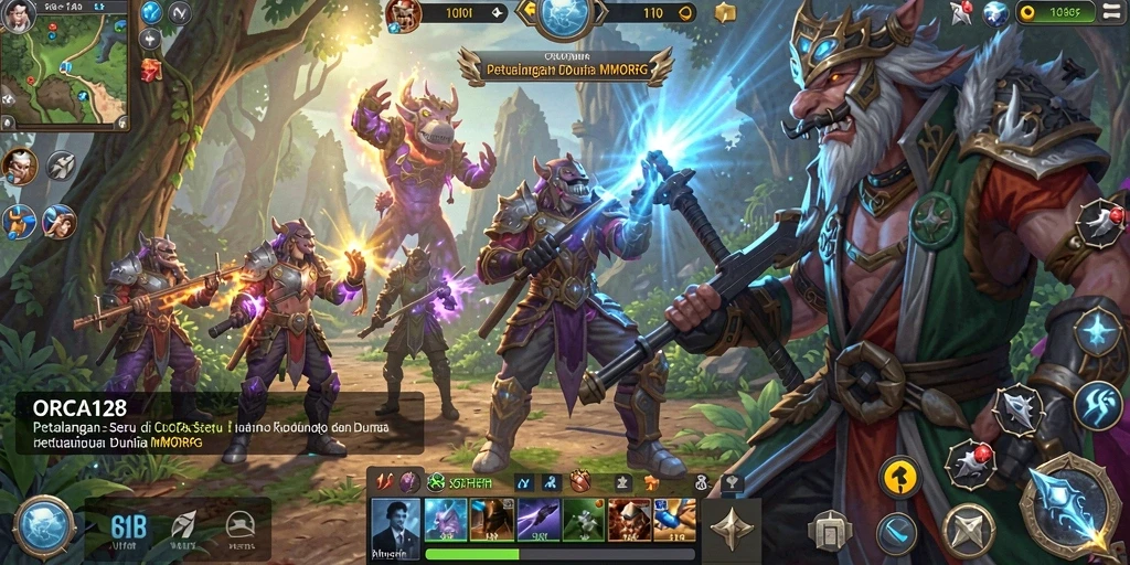Tangkapan layar gameplay ORCA128 menampilkan aksi epic dalam dunia MMORPG.