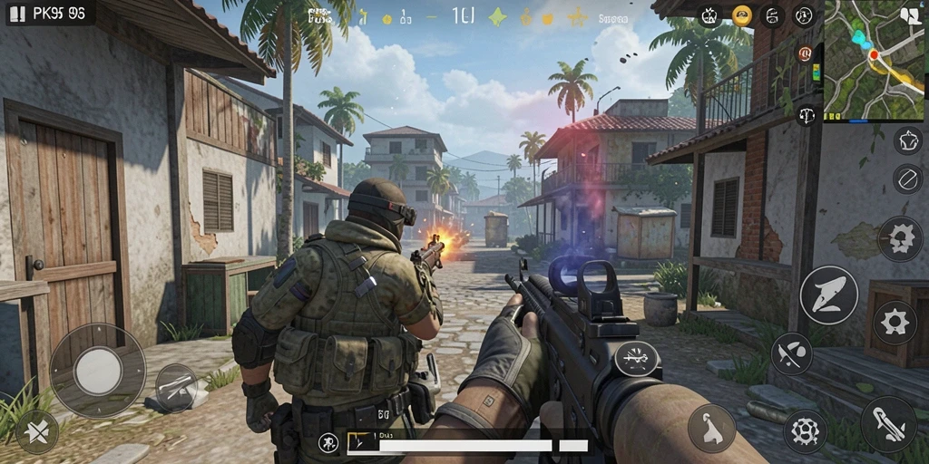 Tampilan gameplay seru PK95 dengan aksi tembak-tembakan yang mendebarkan.