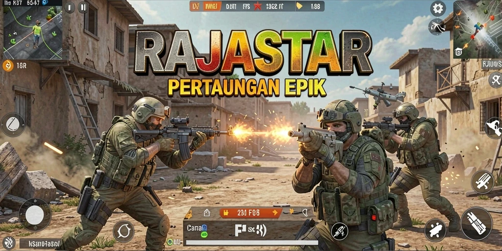 Screenshot gameplay RAJASTAR menunjukkan aksi pertempuran seru yang menegangkan.