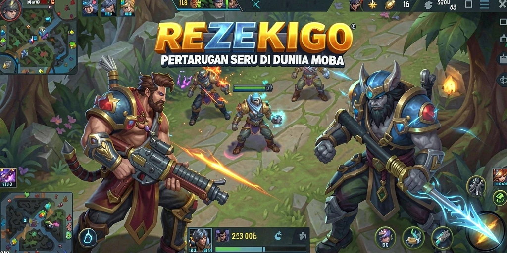 Gameplay seru di REZEKIGO dengan aksi pertempuran MOBA.
