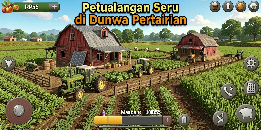 Screenshot menarik menampilkan kehidupan pertanian yang ceria di RP55.
