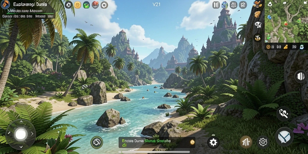 Screenshot gameplay V21 yang menunjukkan lingkungan simulasi yang dinamis.