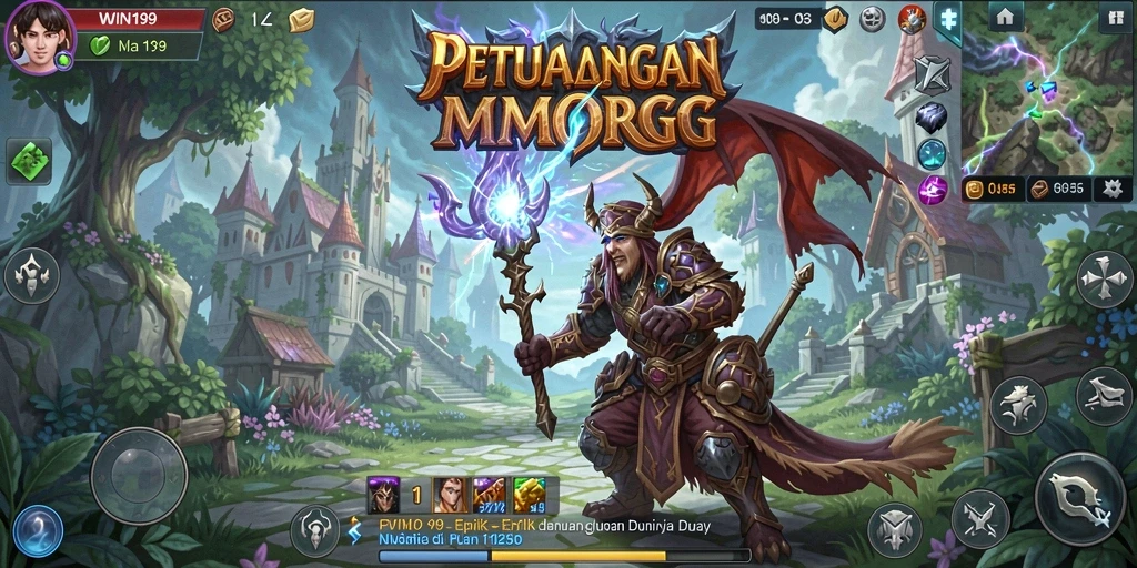 Screenshot gameplay WIN199 yang menampilkan pertarungan epik dalam dunia MMORPG.