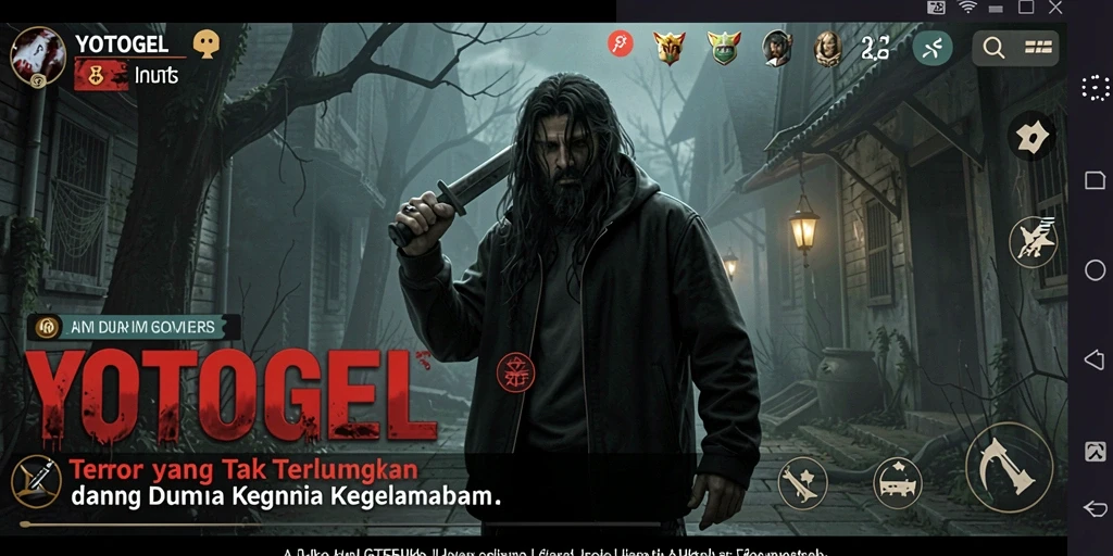 Screenshot utama YOTOGEL menampilkan suasana menyeramkan dan gameplay yang menegangkan.